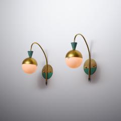 Pair of 1950s Italian Brass Sconces Attributed to Stilnovo with Opaline Globes - 4387229