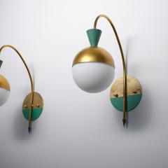 Pair of 1950s Italian Brass Sconces Attributed to Stilnovo with Opaline Globes - 4387231