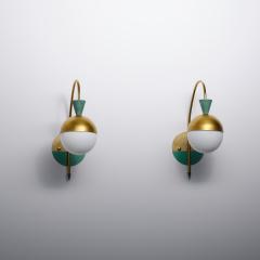 Pair of 1950s Italian Brass Sconces Attributed to Stilnovo with Opaline Globes - 4387232