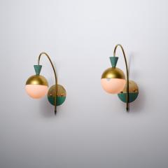 Pair of 1950s Italian Brass Sconces Attributed to Stilnovo with Opaline Globes - 4387233
