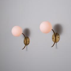 Pair of 1950s Italian Brass Sconces with Opaline Glass Globes - 4386750