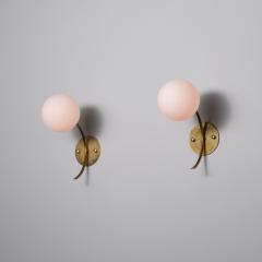 Pair of 1950s Italian Brass Sconces with Opaline Glass Globes - 4386751