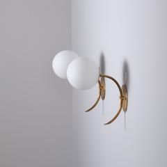 Pair of 1950s Italian Brass Sconces with Opaline Glass Globes - 4386752