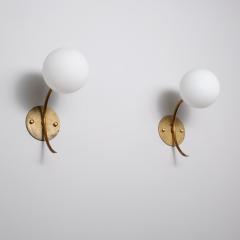 Pair of 1950s Italian Brass Sconces with Opaline Glass Globes - 4386754