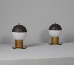 Pair of 1950s Italian Brass Table Lamps with Spherical Opaline Glass Shades - 4423999