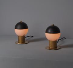 Pair of 1950s Italian Brass Table Lamps with Spherical Opaline Glass Shades - 4424001