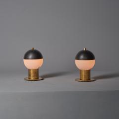 Pair of 1950s Italian Brass Table Lamps with Spherical Opaline Glass Shades - 4424005