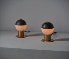 Pair of 1950s Italian Brass Table Lamps with Spherical Opaline Glass Shades - 4424006