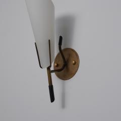 Pair of 1950s Italian Brass Wall Sconces with Opaline Glass Cone Shades - 4415043