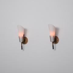 Pair of 1950s Italian Brass Wall Sconces with Opaline Glass Cone Shades - 4415044