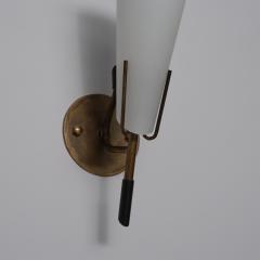 Pair of 1950s Italian Brass Wall Sconces with Opaline Glass Cone Shades - 4415049
