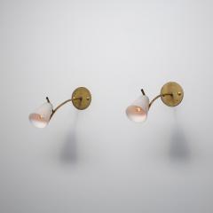 Pair of 1950s Italian Brass Wall Sconces with Opaline Glass Conical Shades - 4488061