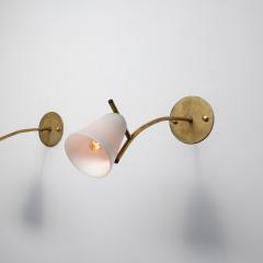 Pair of 1950s Italian Brass Wall Sconces with Opaline Glass Conical Shades - 4488065