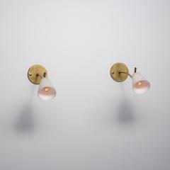 Pair of 1950s Italian Brass Wall Sconces with Opaline Glass Conical Shades - 4488071