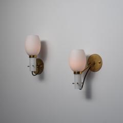 Pair of 1950s Italian Brass Wall Sconces with Opaline Glass Shades - 4429574