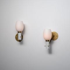 Pair of 1950s Italian Brass Wall Sconces with Opaline Glass Shades - 4429577