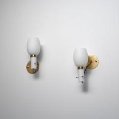 Pair of 1950s Italian Brass Wall Sconces with Opaline Glass Shades - 4429582