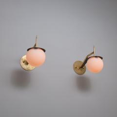 Pair of 1950s Italian Brass and Black Sconces with Opaline Glass Globes - 4387240