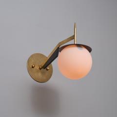 Pair of 1950s Italian Brass and Black Sconces with Opaline Glass Globes - 4387241