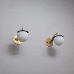 Pair of 1950s Italian Brass and Black Sconces with Opaline Glass Globes - 4387244