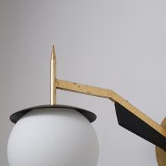 Pair of 1950s Italian Brass and Black Sconces with Opaline Glass Globes - 4387247