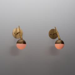 Pair of 1950s Italian Brass and Opaline Glass Globe Wall Sconces - 4423991