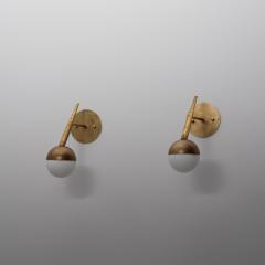 Pair of 1950s Italian Brass and Opaline Glass Globe Wall Sconces - 4423993