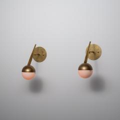Pair of 1950s Italian Brass and Opaline Glass Globe Wall Sconces - 4423995