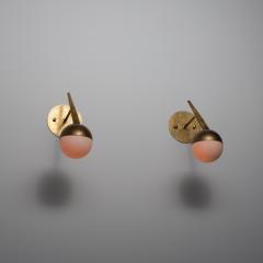 Pair of 1950s Italian Brass and Opaline Glass Globe Wall Sconces - 4423996