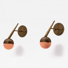 Pair of 1950s Italian Brass and Opaline Glass Globe Wall Sconces - 4466441