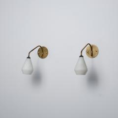 Pair of 1950s Italian Brass and Opaline Glass Wall Sconces - 4530617