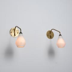 Pair of 1950s Italian Brass and Opaline Glass Wall Sconces - 4530619