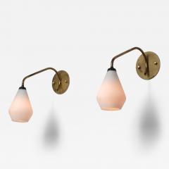 Pair of 1950s Italian Brass and Opaline Glass Wall Sconces - 4532077