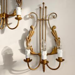 Pair of 1950s Italian Gilt Lyre Wall Lights - 3450346