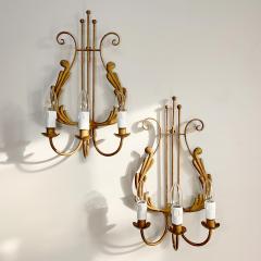 Pair of 1950s Italian Gilt Lyre Wall Lights - 3450347