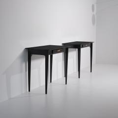 Pair of 1950s Italian Nightstands in Black Shellac Lacquer with Brass Pulls - 4392501