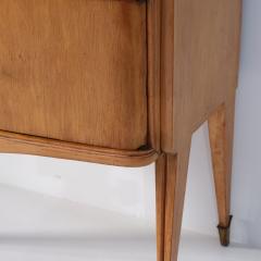Pair of 1950s Italian Oak Bedside Tables with Gray Green Back Painted Glass Tops - 4409428