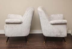 Pair of 1950s Italian Petite Rolled Armchairs in Platinum Velvet - 1664005
