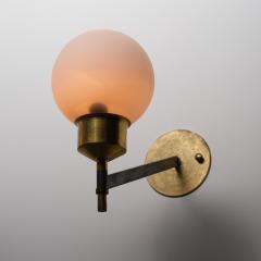 Pair of 1950s Italian Wall Sconces in Brass Black Steel and Opaline Glass - 4383211
