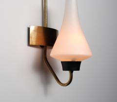 Pair of 1950s Italian Wall Sconces in Brass with Sculpted Opaline Glass Shades - 4386416