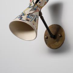 Pair of 1950s Italian Wall Sconces with Painted Ceramic Shades Amatanti - 4409440