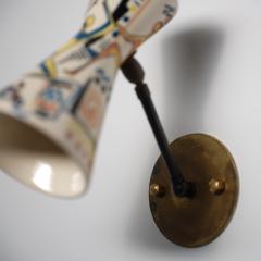 Pair of 1950s Italian Wall Sconces with Painted Ceramic Shades Amatanti - 4409445