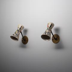 Pair of 1950s Italian Wall Sconces with Painted Ceramic Shades Amatanti - 4409449