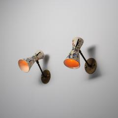 Pair of 1950s Italian Wall Sconces with Painted Ceramic Shades Amatanti - 4409450
