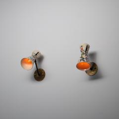 Pair of 1950s Italian Wall Sconces with Painted Ceramic Shades Amatanti - 4409451