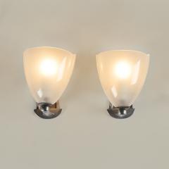 Pair of 1950s Italian palest opaque pink Murano glass and chrome wall lights - 4359856
