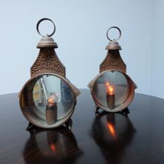 Pair of 1950s copper free standing lanterns France - 4316378