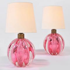 Pair of 1950s pink Murano ball lamps - 755949
