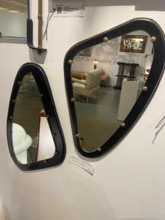 Pair of 1950s stitched leather wall mirror in the style of Jacques Adnet - 4681416