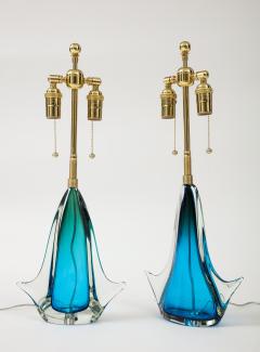 Pair of 1960s Blue Murano Glass Lamps  - 2903810